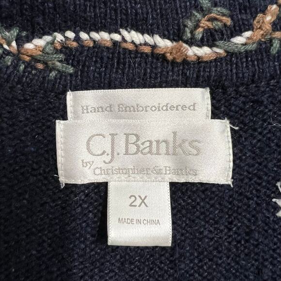 CJ Banks Hand Embroidered Cardinal Winter Sweater Vest 2X - Picture 6 of 6